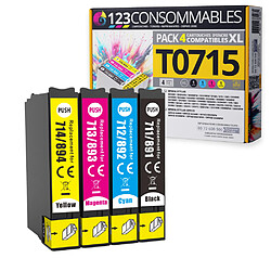 123CONSOMMABLES - T0715 - Pack pour Epson T0715 T0711 T0712 T713 T0714 - cartouches compatible avec Epson Stylus SX218 SX400 SX510W SX515W DX7450 DX8450 (1 Noir / 1 Cyan / 1 Magenta / 1 Jaune)