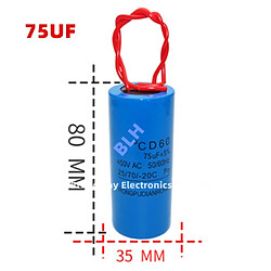 Condensateur de démarrage avec coque en plastique, cellule électrolytique, CD60, 450V, 450ylique, 75UF