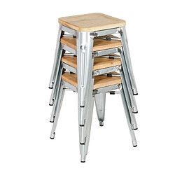 Tabourets Bistro Bas en Acier avec Assise en Bois - Lot de 4 - Bolero pas cher