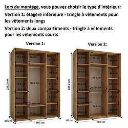 Abiks Meble Armoire à portes coulissantes Davos 3 235.2 x 160 x 60 3 portes coulissante (Blanc/Noir/Noir) pas cher