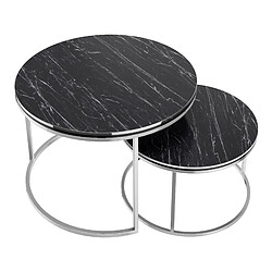 Helloshop26 Set de 2 tables d'appoint rondes gigognes marbre noir argent 03_0008371