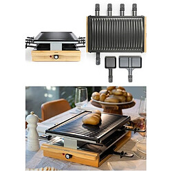 Livoo Appareil Raclette-Grill-Plancha finition BOIS 1200W 8 PERSONNES 8 poêlons + 4 caquelons double HQ