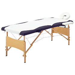 vidaXL Table de massage pliable 2 zones Bois Blanc et violet