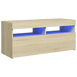 vidaXL Meuble TV avec lumières LED chêne sonoma 90x35x40 cm