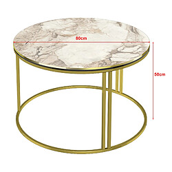 Helloshop26 Table basse ronde 50 x 80 cm marbre blanc or 03_0008424