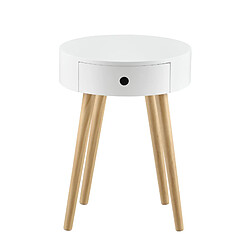 Helloshop26 Petite table ronde avec tiroir commode table de nuit table de chevet meuble de rangement MDF Laqué et pin blanc 50 x 38 x 38 cm 03_0003145