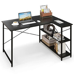 Helloshop26 Bureau d'angle en forme l réversible poste de travail avec étagères de rangement assemblage facile peu encombrant pour maison bureaux 120 x 88 x 74,5 cm noir 20_0007980