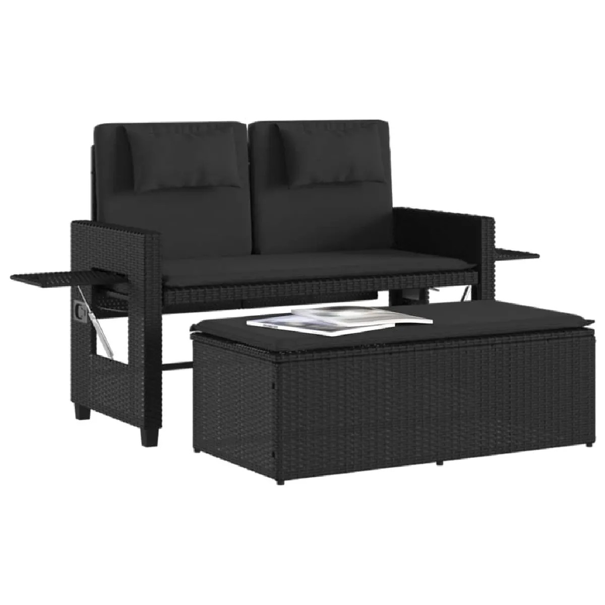 Acheter Maison Chic Banc inclinable de jardin avec coussins| Banc d'extérieur noir résine tressée -GKD11631