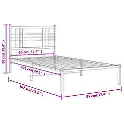 Vidaxl Cadre de lit métal avec tête de lit blanc 90x200 cm pas cher