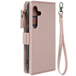 Avizar Étui pour Samsung Galaxy S24 Portefeuille Multi-rangement Support Rose Champagne