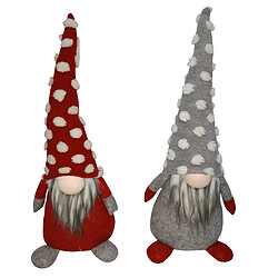 Mobili Rebecca Set de 2 Gnomes Elfes Décoratif Tissu Gris Rouge 48x20x14