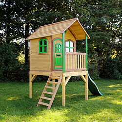 AXI Laura Maison Enfant avec Toboggan VERT | Aire de Jeux pour l'extérieur en marron & VERT | Maisonnette / Cabane de Jeu en Bois FSC pas cher