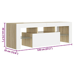 vidaXL Meuble TV avec lumières LED blanc et chêne sonoma 120x35x40 cm pas cher