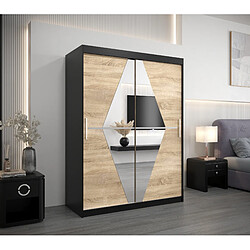 Abiks Meble Armoire Boliwia à portes coulissantes 200/150/62 2 portes (noir/sonoma)