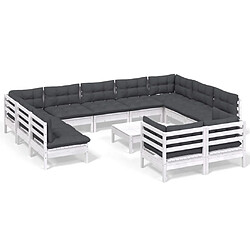 Maison Chic Salon de jardin 12 pcs avec coussins | Ensemble de Table et chaises | Mobilier d'Extérieur blanc bois de pin solide -GKD19708