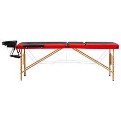 vidaXL Table de massage pliable 3 zones Bois Noir et rouge