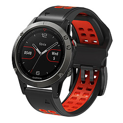 Bracelet en silicone deux rangées de trous, bicolore, attache rapide, 22mm, noir/rouge pour votre Garmin Fenix 7/Epix