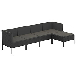 vidaXL Salon de jardin 5 pcs avec coussins résine tressée noir