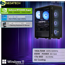 Sedatech Pack PC Gamer Tower ATX • Intel i5-12600KF • RTX4080 Super • 16Go RAM • 1To SSD M.2 • Windows 11 • Moniteur 28''