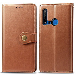 Wewoo Housse Coque Étui en cuir de protection pour téléphone portable avec boucle de couleur unie rétro lanière et cadre photo et fente carte et portefeuille et fonction de support Huawei P20 lite 2019 / Nova 5i marron