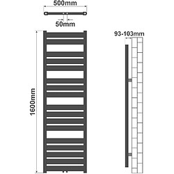 Helloshop26 Radiateur sèche-serviettes salle de bain montage mural 160 x 50 cm anthracite 01_0000035 