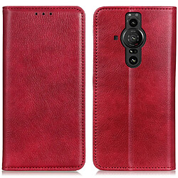 Etui en PU texture litchi, fermeture automatique magnétique avec support rouge pour votre Sony Xperia Pro-I