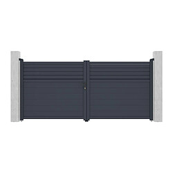 Avis Vente-Unique Portail battant aluminium persienné L355 x H166 cm anthracite - VIAZO