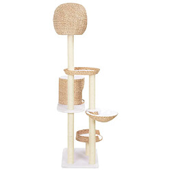 Helloshop26 Arbre à chat griffoir grattoir niche jouet animaux peluché en sisal herbiers marins beige 3702145