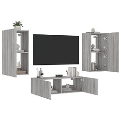 Maison Chic Lot de 3 Meuble TV muraux, Banc TV avec lumières LED pour salon, Meuble de rangement sonoma gris -GKD24828