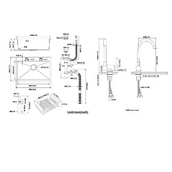 Acheter Lonheo MAX 2 en1 Évier Cuisine Brossé 68x45x19CM avec Distrubuteur savon Égouttoir Panier+Mitigeur Cuisine en Acier Inox Rabattable Pivotant à 360° ,Noir