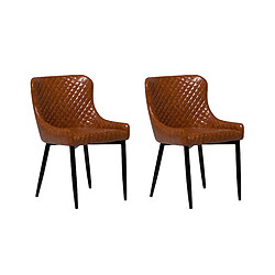 Beliani Set de 2 Cuir PU Chaise de salle à manger Marron doré SOLANO