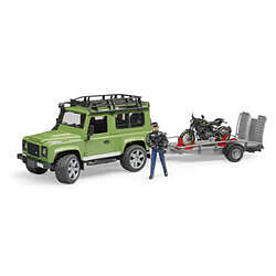 Bruder Land Rover Defender avec remorque et moto