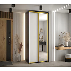 Abiks Meble Armoire à portes coulissantes Davos 3 H235.2 x L100 x P45 2 portes coulissante (Noir/Blanc/Or)