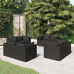 Maison Chic Salon de jardin 8 pcs + coussins - Mobilier/Meubles de jardin - Table et chaises d'extérieur Résine tressée Noir -MN51472