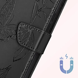 Avizar Étui pour Xiaomi Redmi 14C Portefeuille Fleur Papillon avec Dragonne Noir pas cher