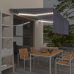 Maison Chic Auvent automatique | Store banne extérieur | Marquise store capteur de vent LED 4x3m Bleu et blanc -MN69998