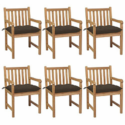 Maison Chic Lot de 6 Chaises de jardin avec coussins | Fauteuil chaises d'extérieur taupe Bois de teck solide -GKD23449