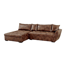 Avis Vente-Unique Canapé d'angle gauche convertible en microfibre vieillie marron ROMANE II