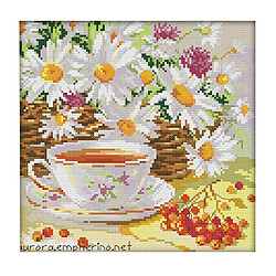 Kit de broderie au point de croix artisanal - Motif de fleurs et de thé