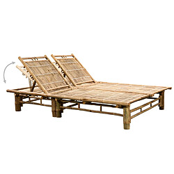 Avis Helloshop26 Transat chaise longue bain de soleil lit de jardin terrasse meuble d'extérieur pour 2 personnes avec coussins bambou 02_0012896