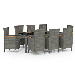 Maison Chic Mobilier à dîner 9 pcs de jardin avec coussins - Ensemble table et chaises d'extérieur - Salon/Mobilier de jardin classique Résine tressée Gris -MN55308