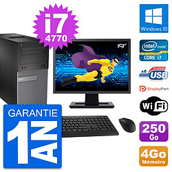 PC Tour Dell 3020 Ecran 19" Intel i7-4770 RAM 4Go Disque 250Go Windows 10 Wifi - Occasion