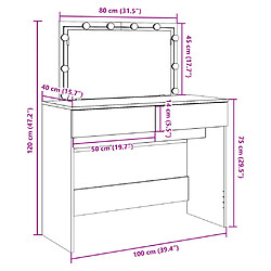 vidaXL Coiffeuse avec LED gris béton 100x40x120 cm pas cher