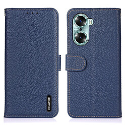 Etui en PU texture litchi, fermeture aimantée bleu pour votre Honor 60