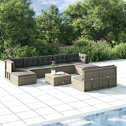 vidaXL Salon de jardin 9 pcs avec coussins Gris Résine tressée