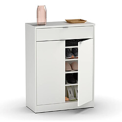 Pegane Commode meuble à chaussures coloris blanc brillant - Hauteur 101 x Longueur 75 x Profondeur 36 cm