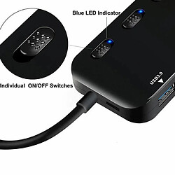 Hub USB 3.0 Multiprise, Multi 4 Ports USB Multiple Ultra Fin avec Voyants de Commutateurs d'alimentation Individuels