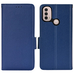 Etui en PU texture litchi, fermeture aimantée avec support bleu foncé pour votre Motorola Moto E20/Moto E30/Moto E40