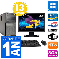 PC Tour Dell 390 MT Ecran 22" i3-2120 RAM 8Go Disque 1To HDMI Windows 10 Wifi - Occasion