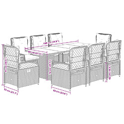 vidaXL Ensemble à manger de jardin - Rotin - Gris clair - 9 pcs pas cher